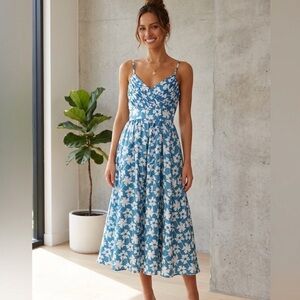 Tristan 100% Silk Floral Print Empire Waist Spaghetti Strap Dress Size 2 NWOT